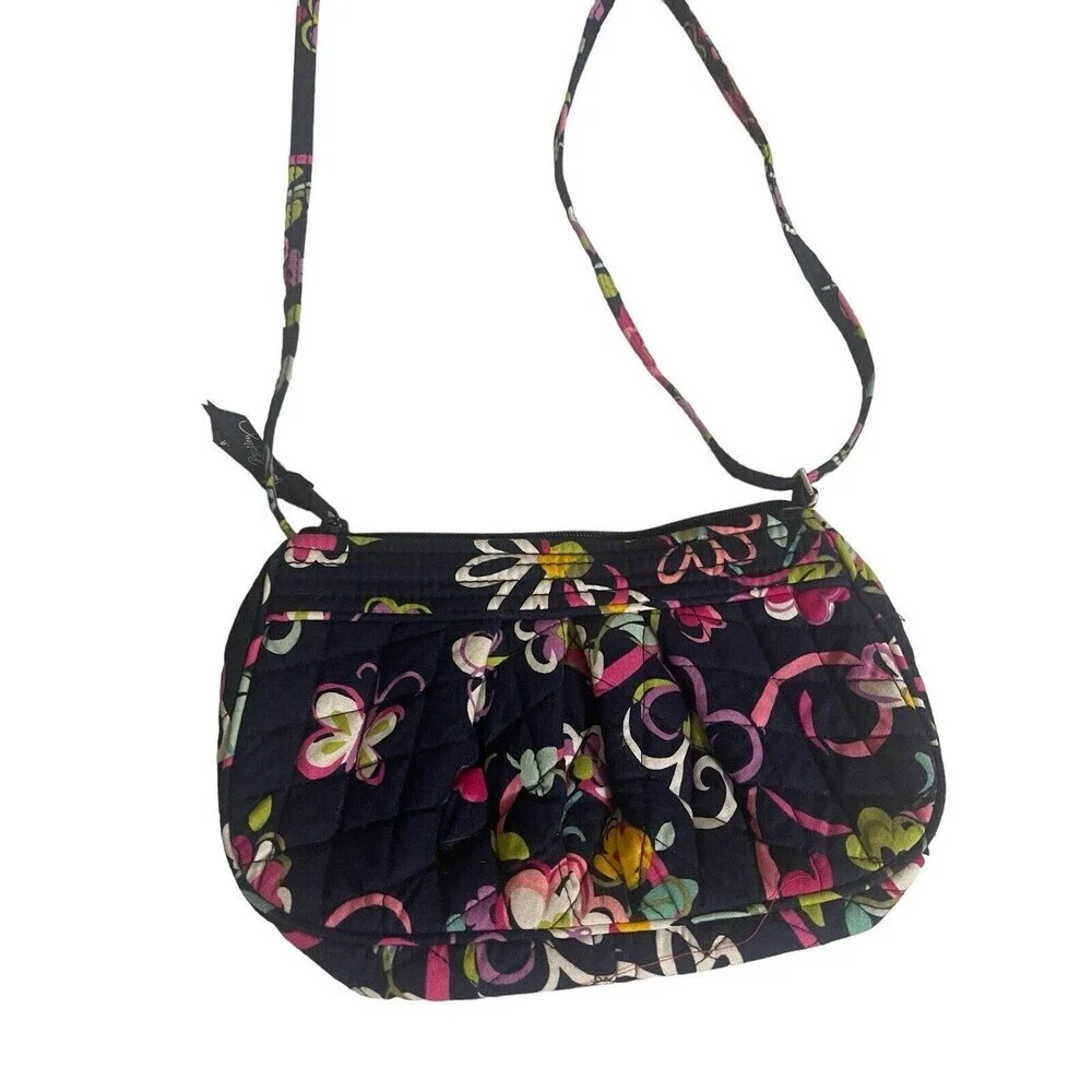 Vera Bradley Frannie Ribbon Crossbody Sling Bag Adjustable Strap Center Zip